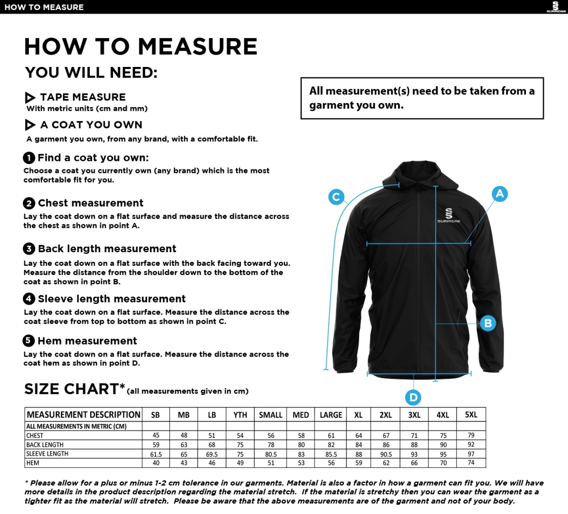 Dual Full Zip Training Jacket - Size Guide