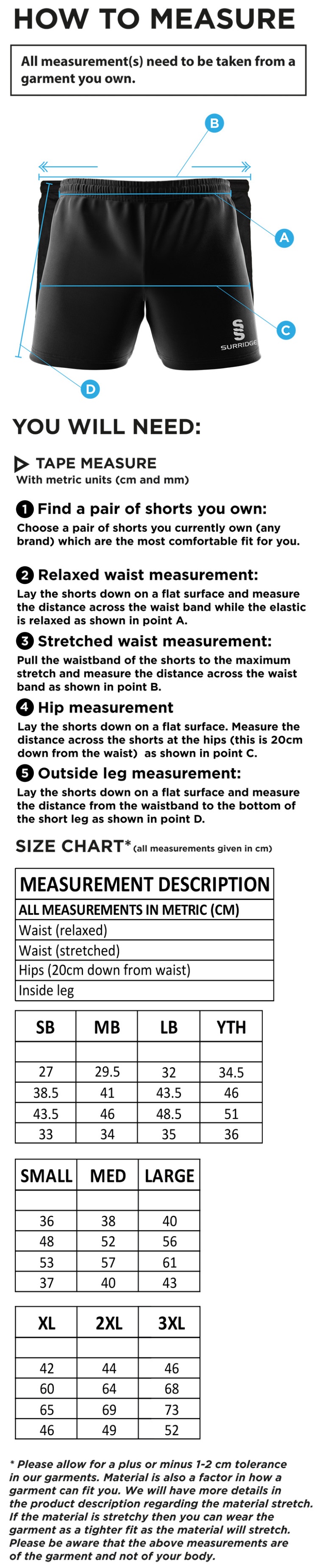 Camo Short : Navy - Size Guide