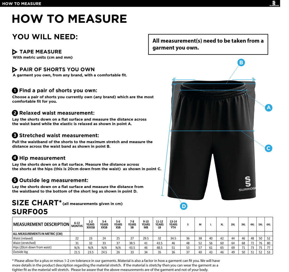 Match Short Navy - Size Guide