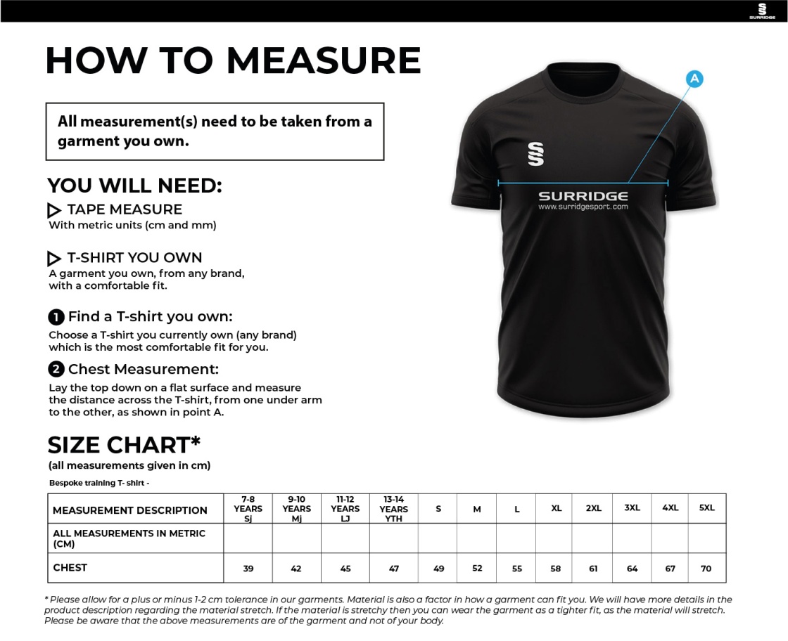 Impact T-Shirt : Navy - Size Guide