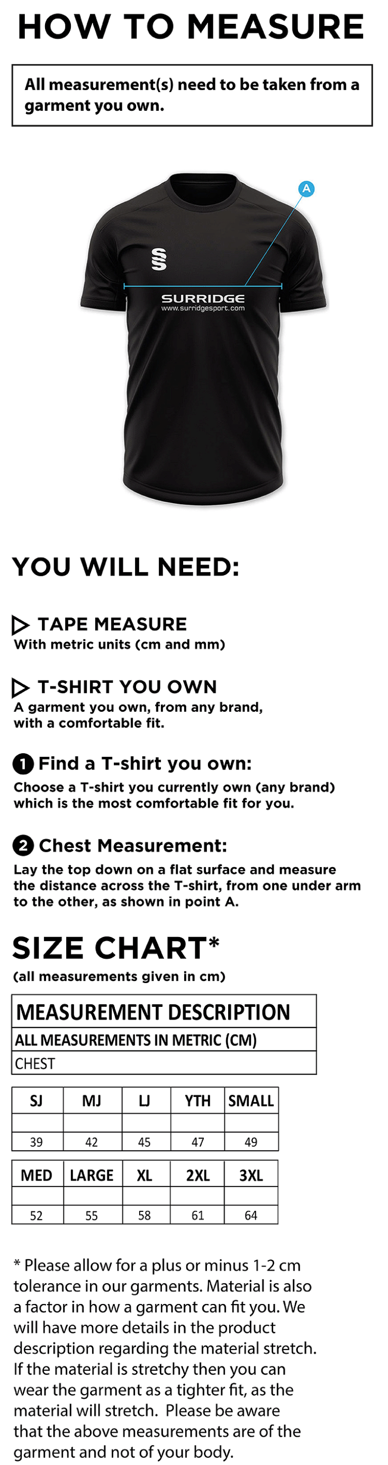 Impact T-Shirt : Royal - Size Guide