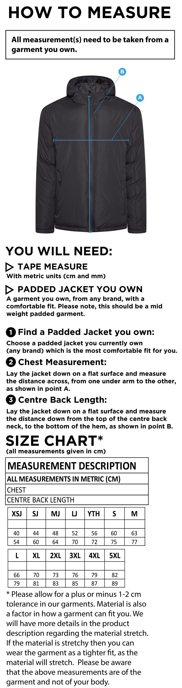 Active Padded Jacket : Black - Size Guide