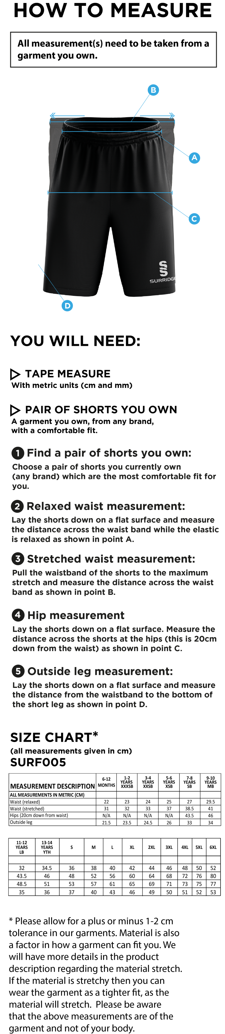 Match Short Black - Size Guide