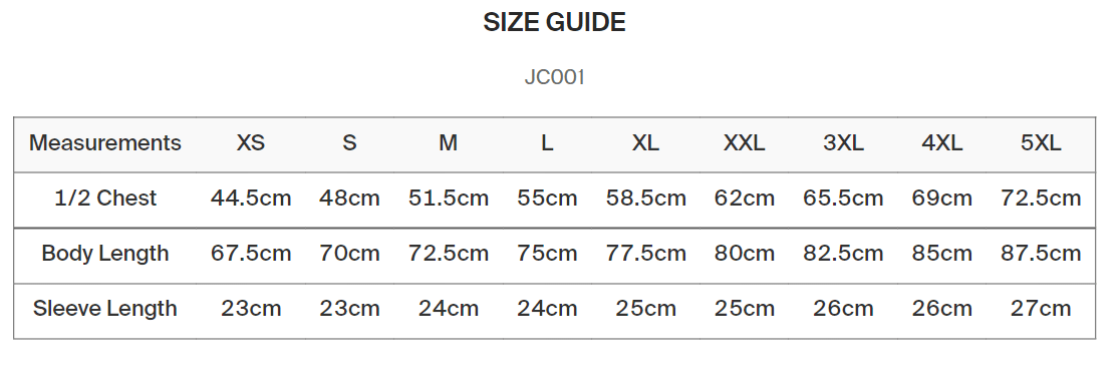 LONG SLEEVE T-SHIRT -Navy - Size Guide