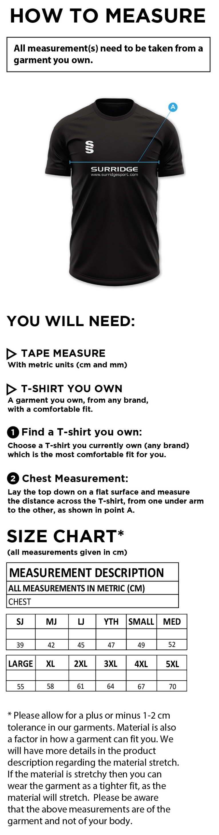 Impact T-Shirt : Navy - Size Guide