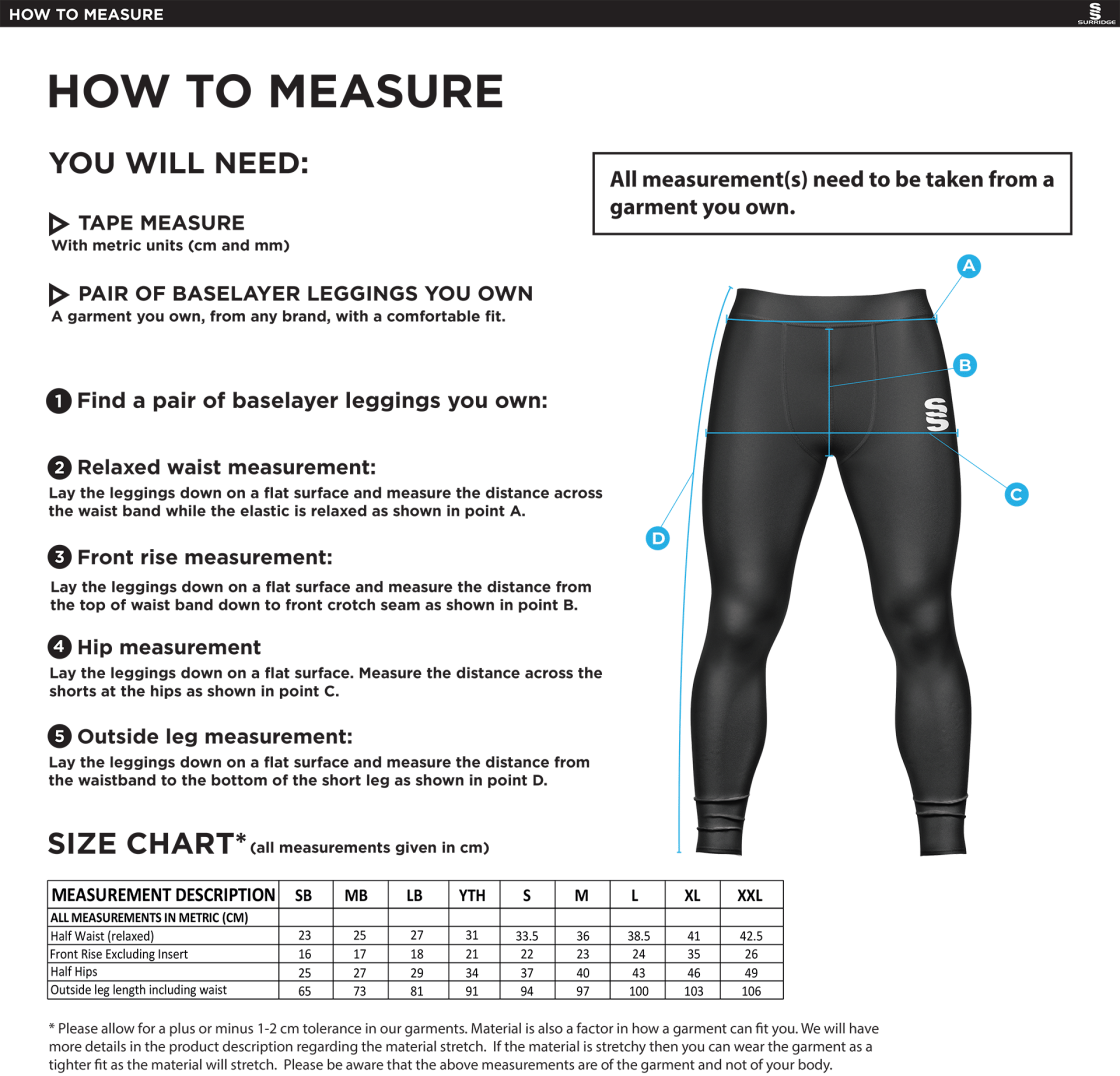 Dual Baselayer Legging : Navy - Size Guide